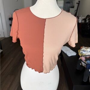 Colorblock Crop Top - Rust and Beige